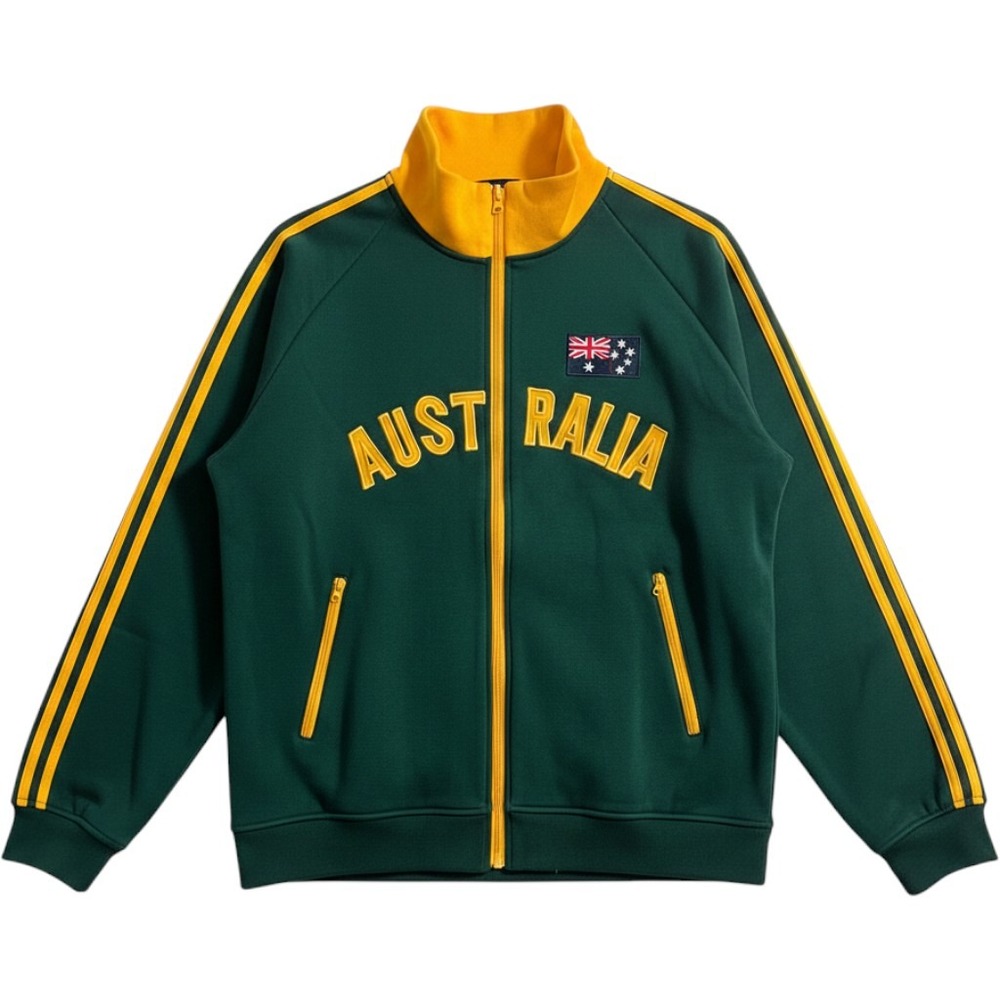 Hoxley Australia Track Jacket XL Green Gold Full Zip Embroidered Flag Streetwear